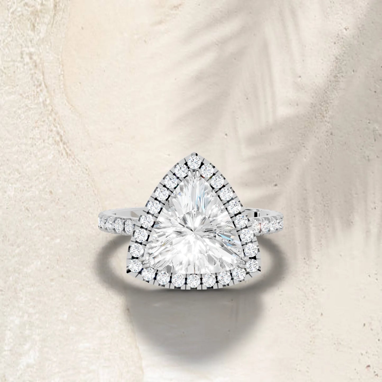 14K Gold Trillion Cut Diamond Halo Pave Engagement Ring