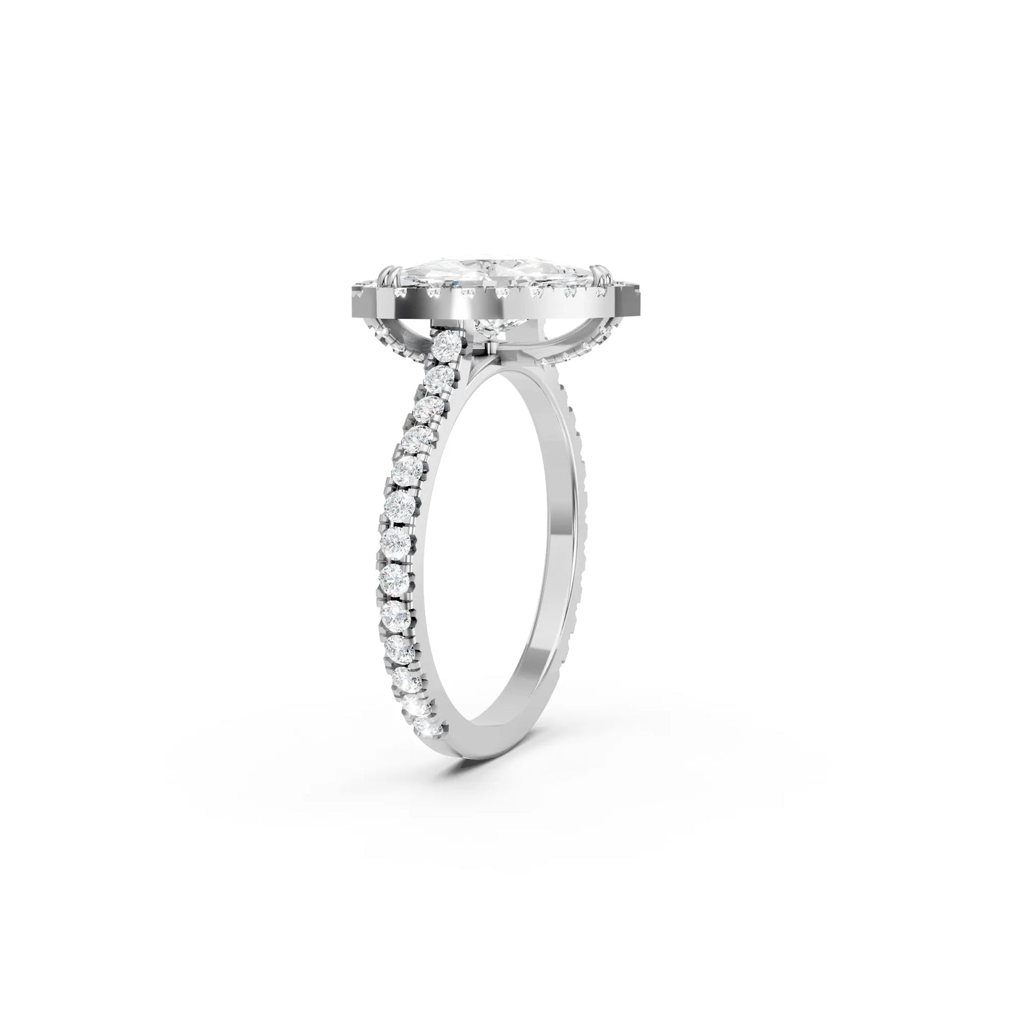 14K Gold Trillion Cut Diamond Halo Pave Engagement Ring