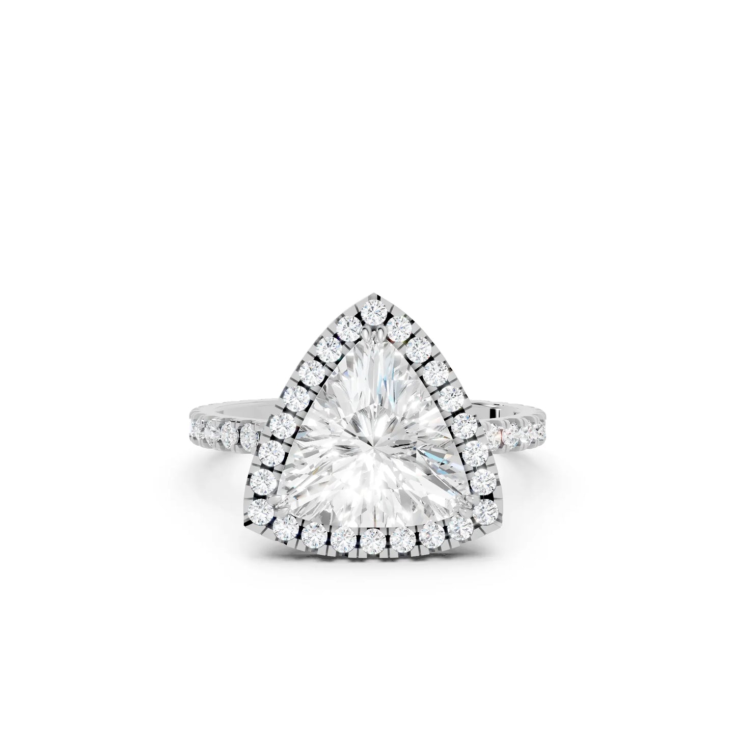 14K Gold Trillion Cut Diamond Halo Pave Engagement Ring
