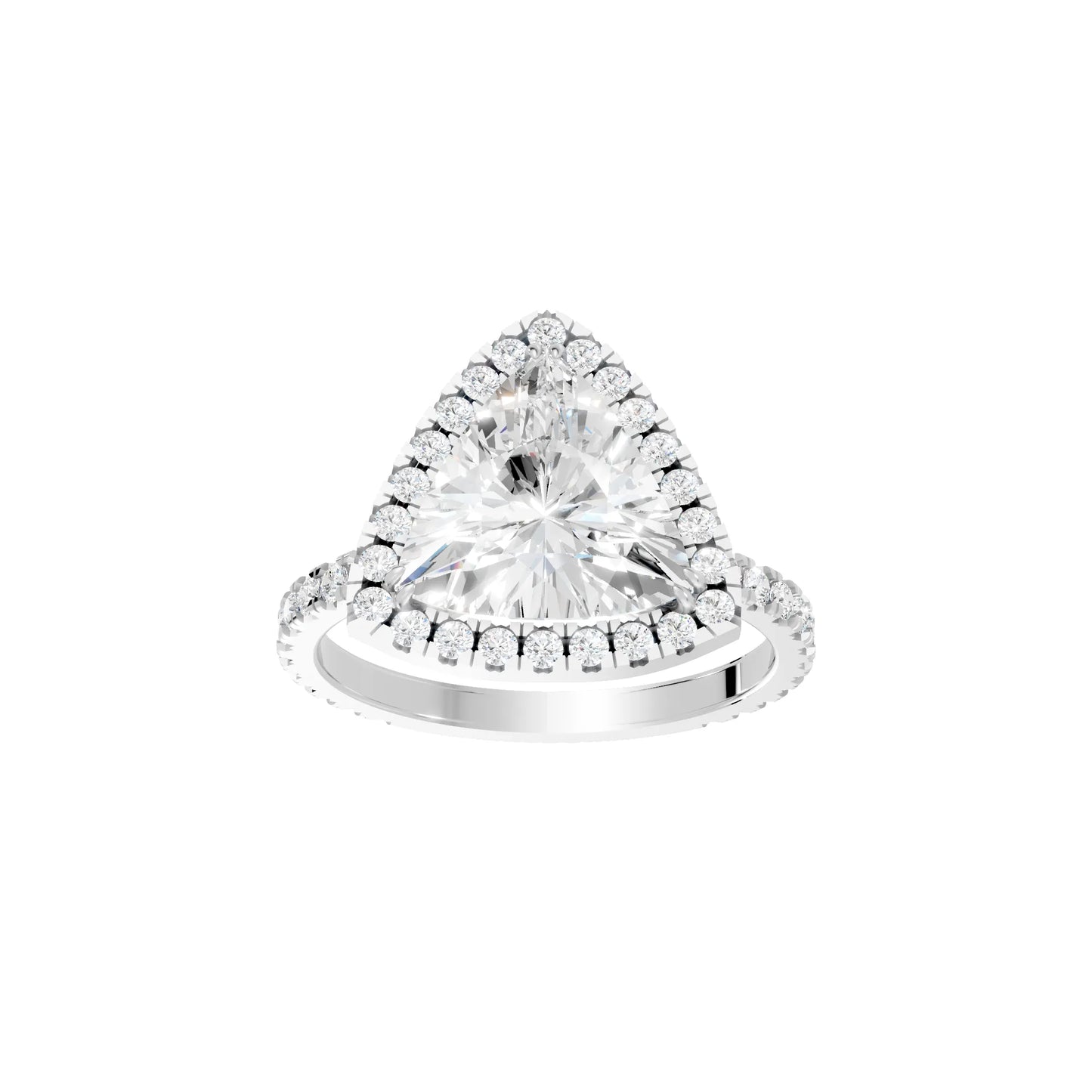 14K Gold Trillion Cut Diamond Halo Pave Engagement Ring