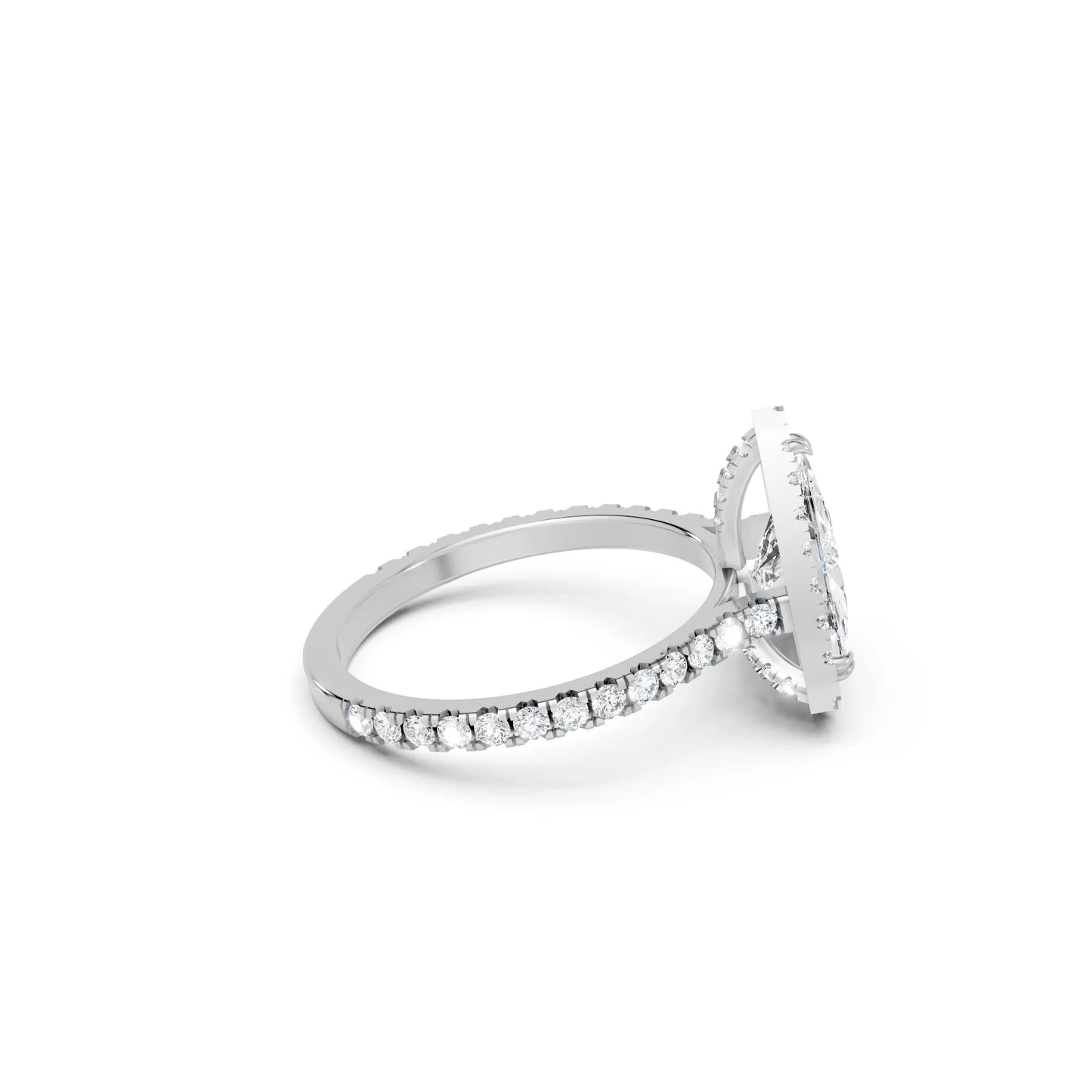 14K Gold Trillion Cut Diamond Halo Pave Engagement Ring