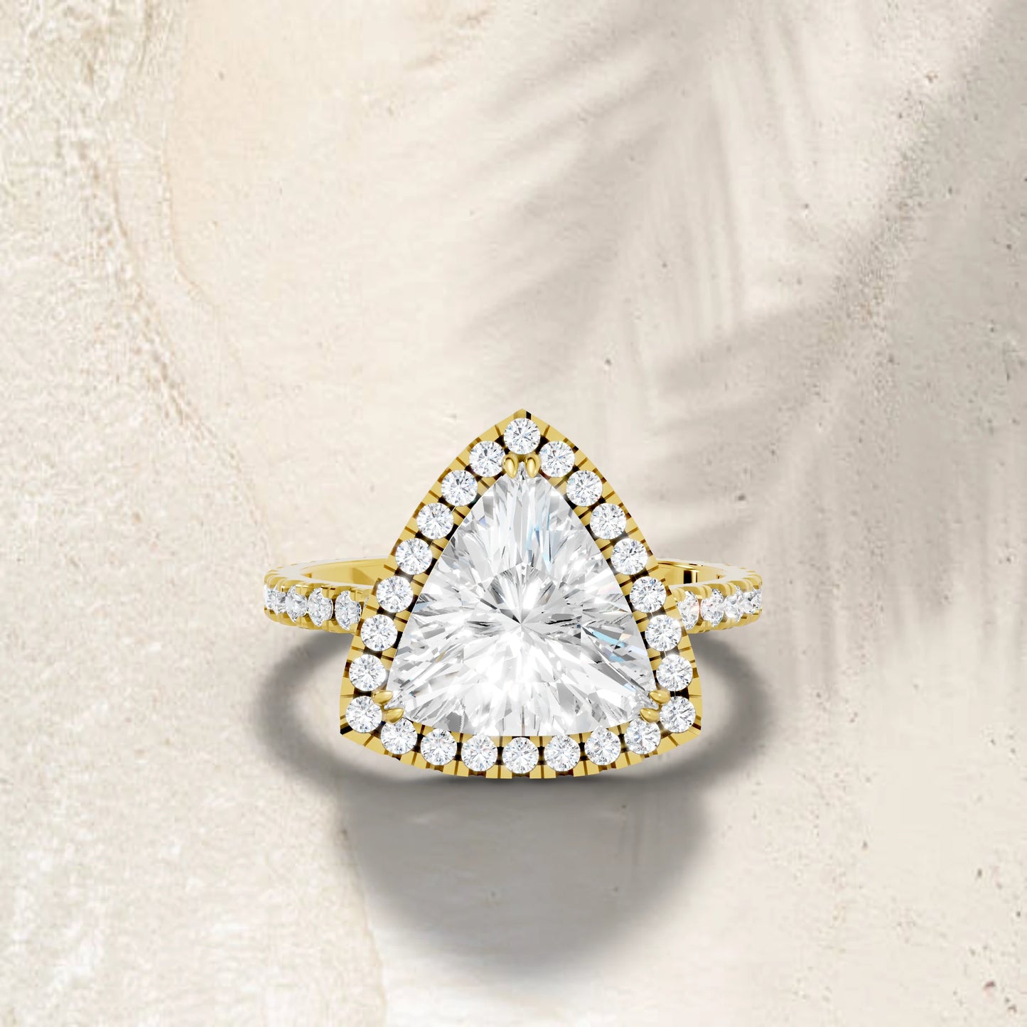 14K Gold Trillion Cut Diamond Halo Pave Engagement Ring