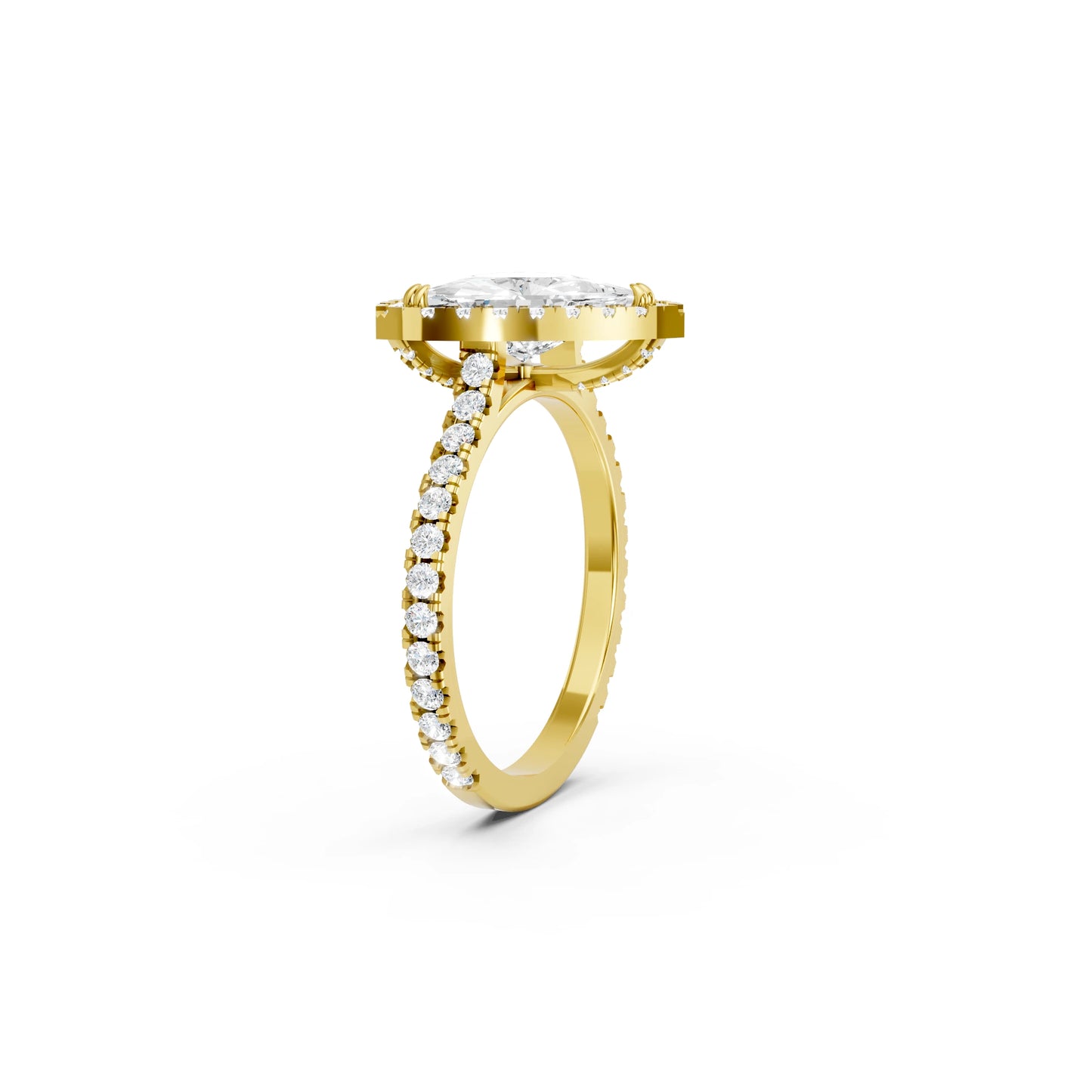 14K Gold Trillion Cut Diamond Halo Pave Engagement Ring