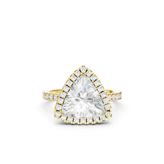 14K Gold Trillion Cut Diamond Halo Pave Engagement Ring