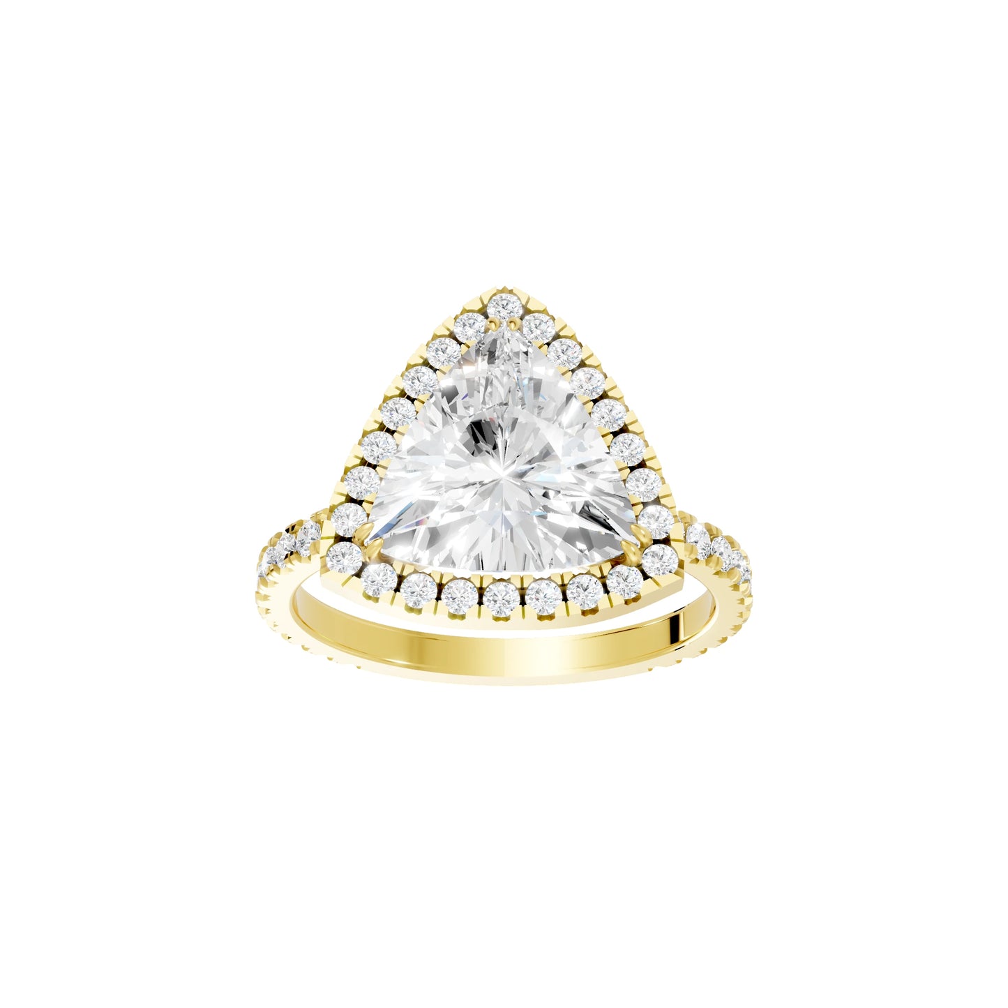 14K Gold Trillion Cut Diamond Halo Pave Engagement Ring