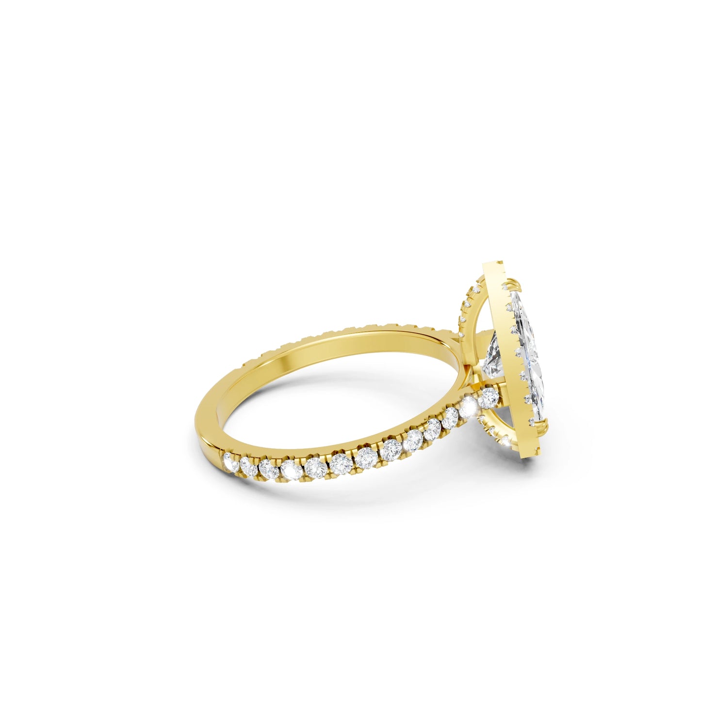 14K Gold Trillion Cut Diamond Halo Pave Engagement Ring