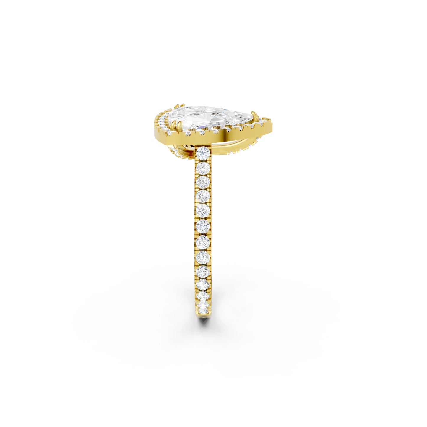 14K Gold Trillion Cut Diamond Halo Pave Engagement Ring