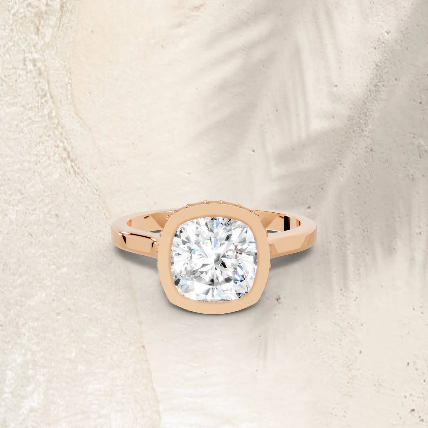 14K Gold Cushion Cut Diamond Hidden Halo Bezel Engagement Ring