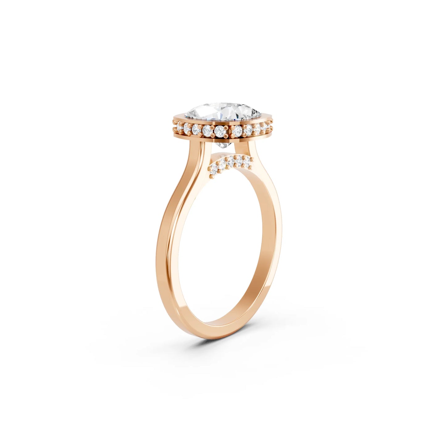 14K Gold Cushion Cut Diamond Hidden Halo Bezel Engagement Ring