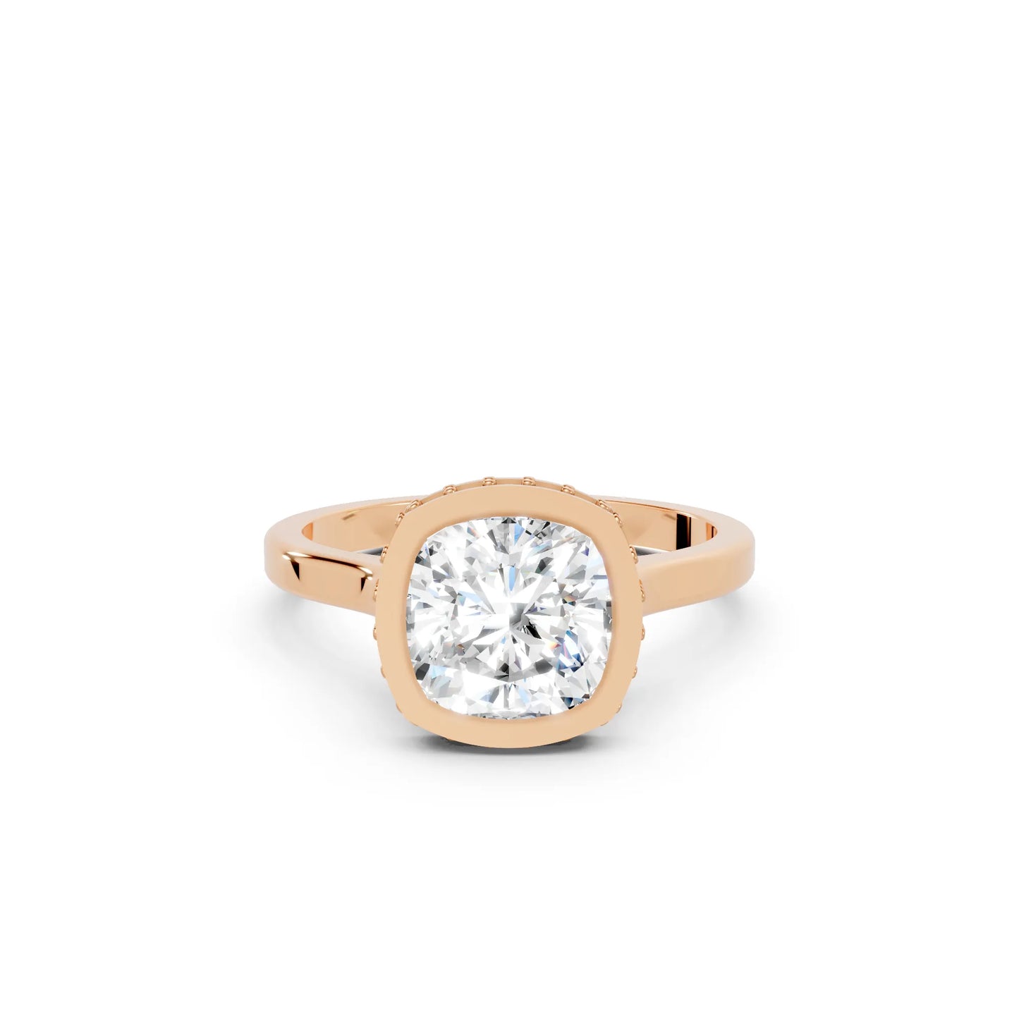 14K Gold Cushion Cut Diamond Hidden Halo Bezel Engagement Ring