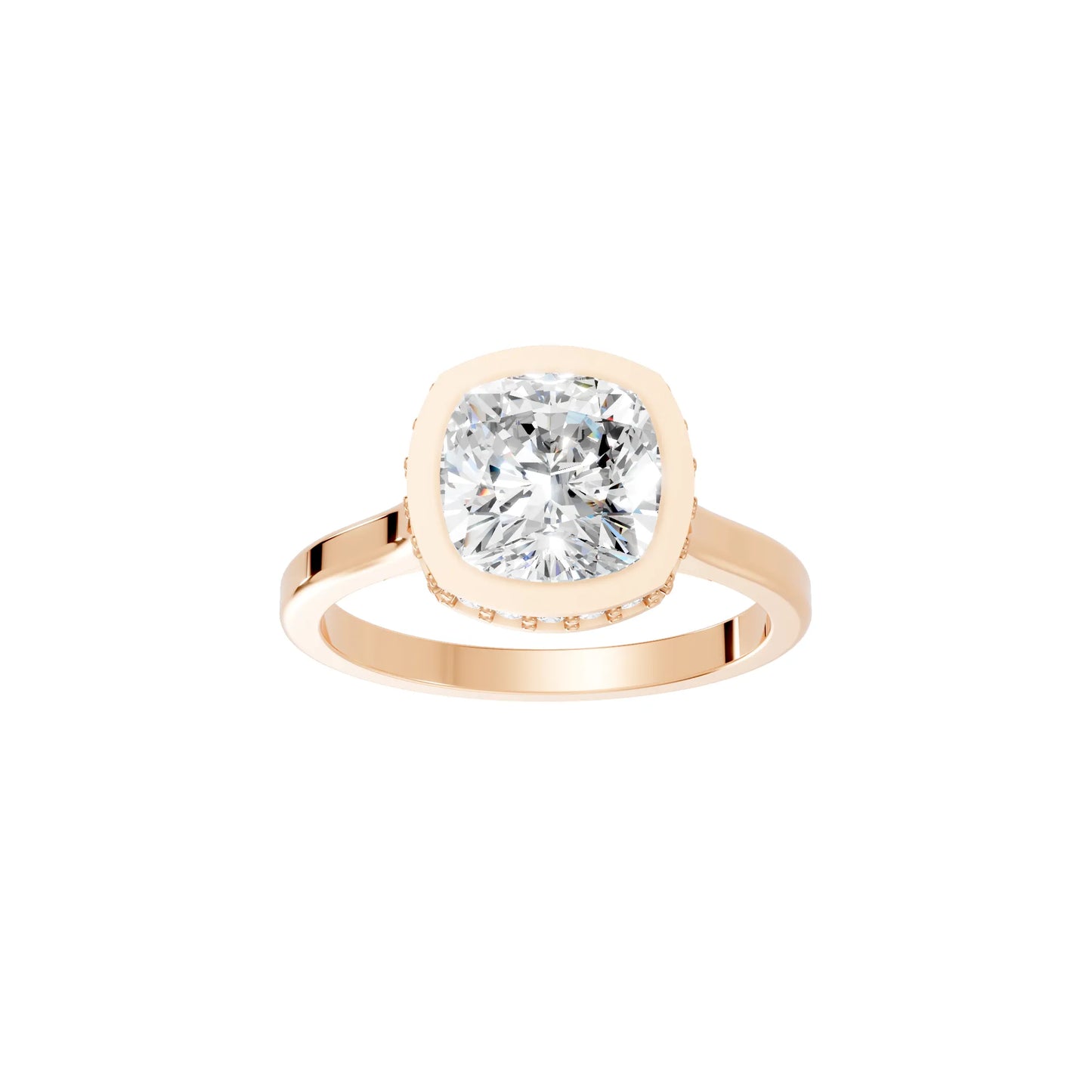 14K Gold Cushion Cut Diamond Hidden Halo Bezel Engagement Ring