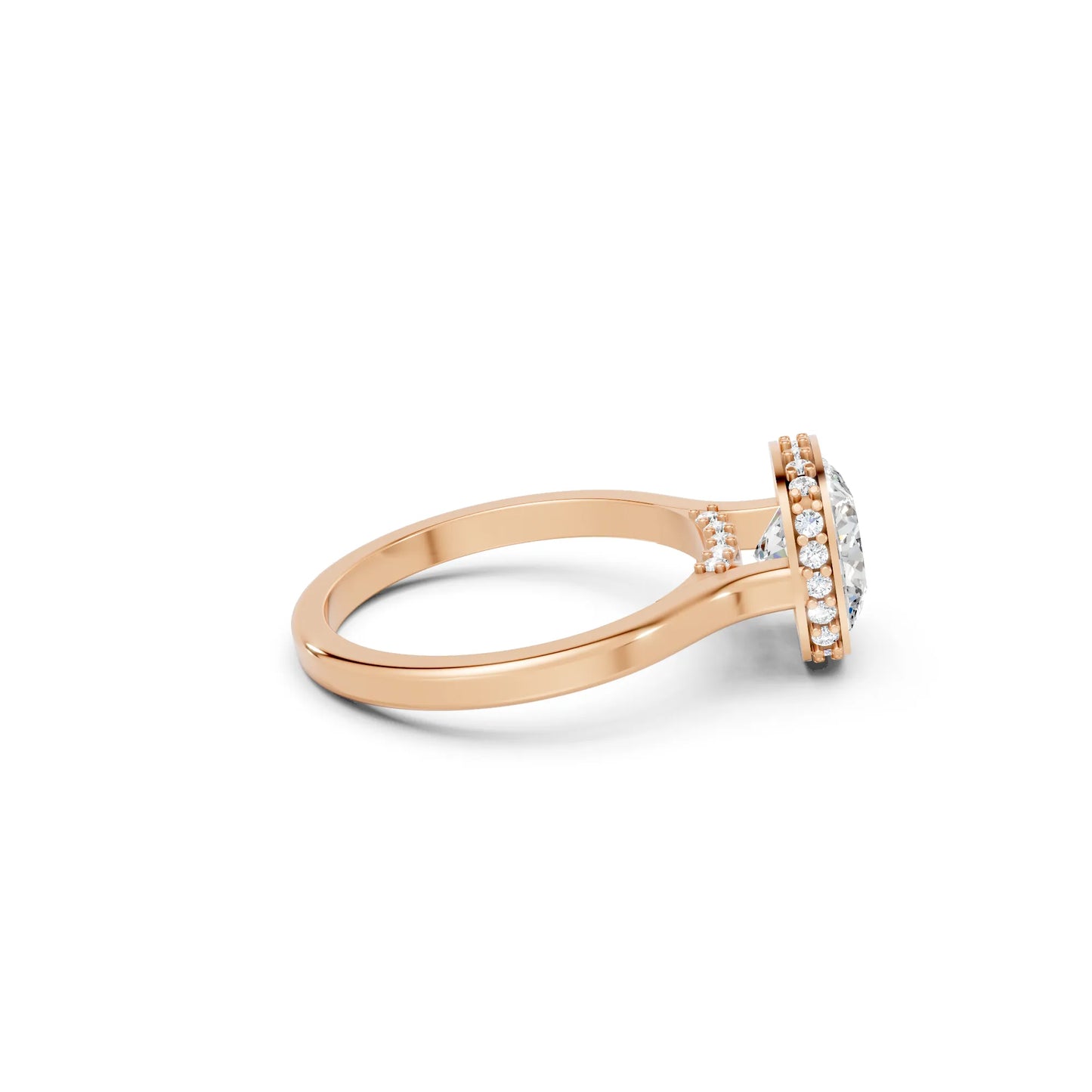 14K Gold Cushion Cut Diamond Hidden Halo Bezel Engagement Ring