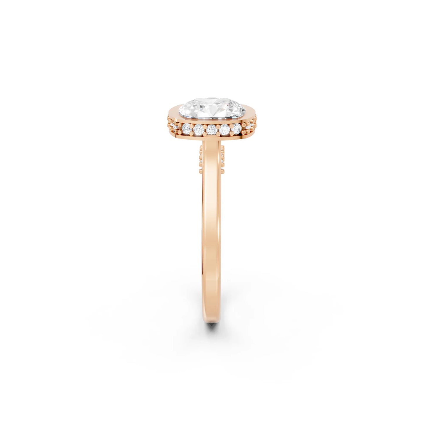 14K Gold Cushion Cut Diamond Hidden Halo Bezel Engagement Ring