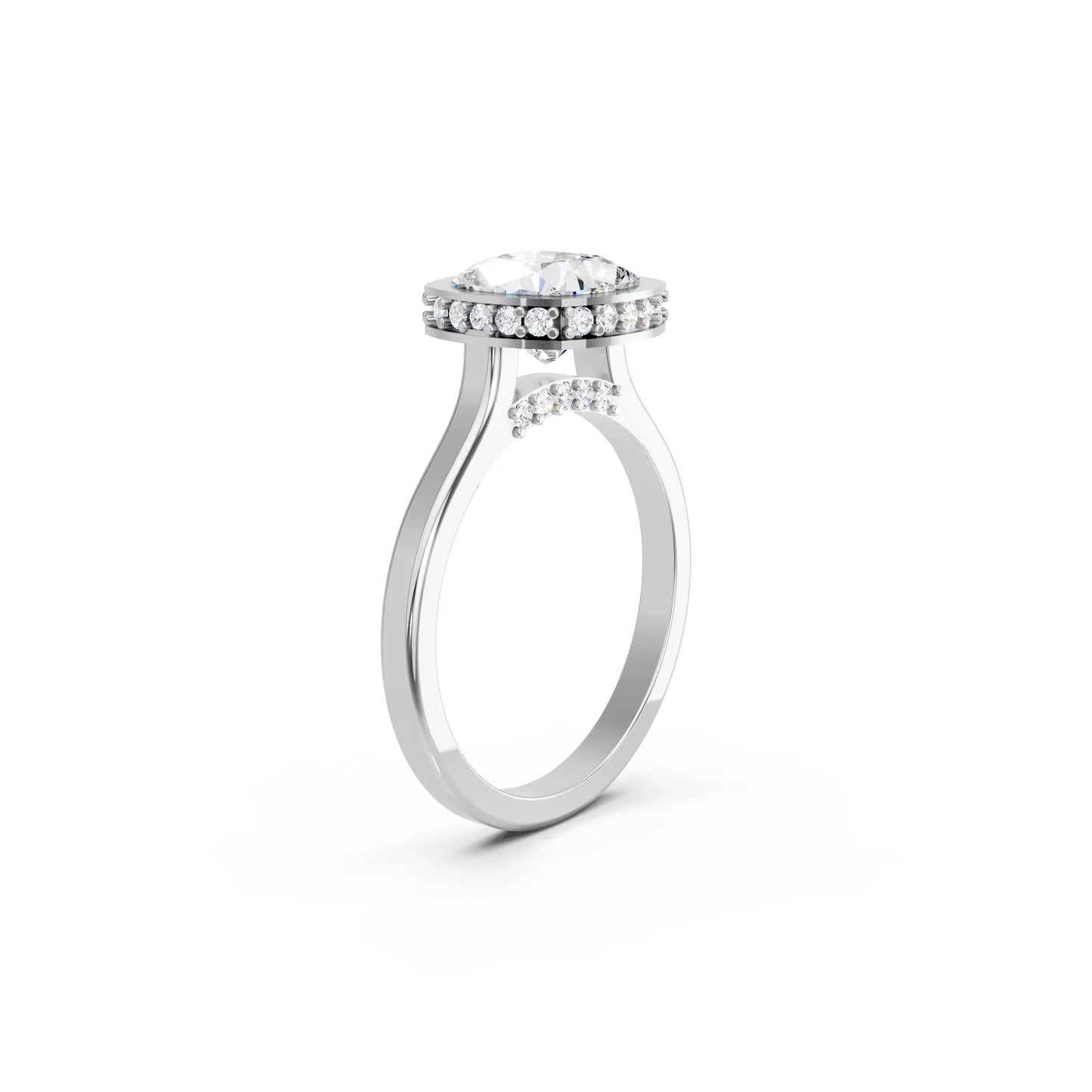 14K Gold Cushion Cut Diamond Hidden Halo Bezel Engagement Ring