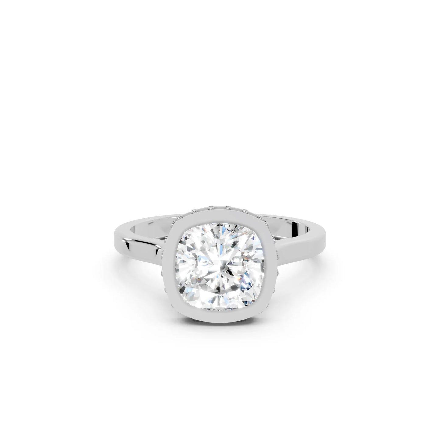 14K Gold Cushion Cut Diamond Hidden Halo Bezel Engagement Ring