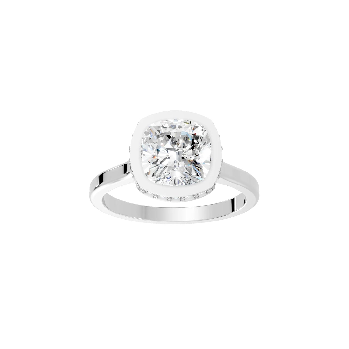 14K Gold Cushion Cut Diamond Hidden Halo Bezel Engagement Ring