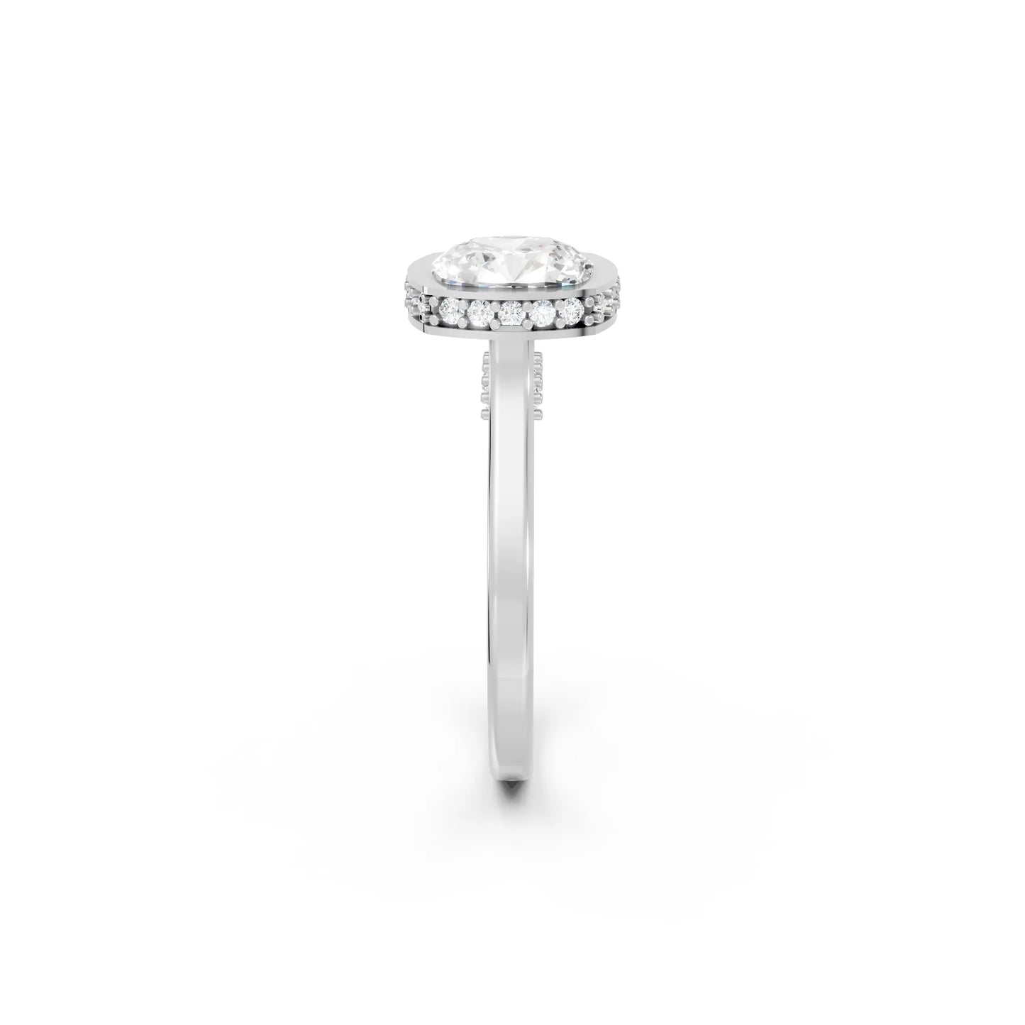 14K Gold Cushion Cut Diamond Hidden Halo Bezel Engagement Ring