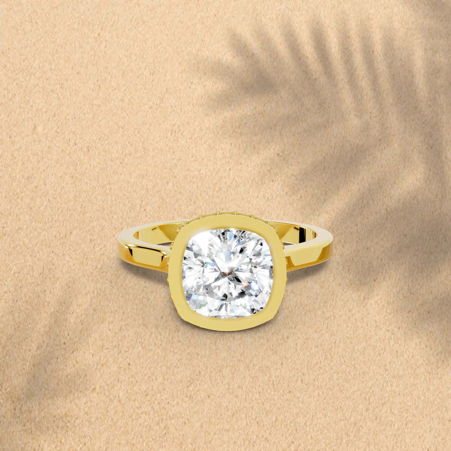 14K Gold Cushion Cut Diamond Hidden Halo Bezel Engagement Ring
