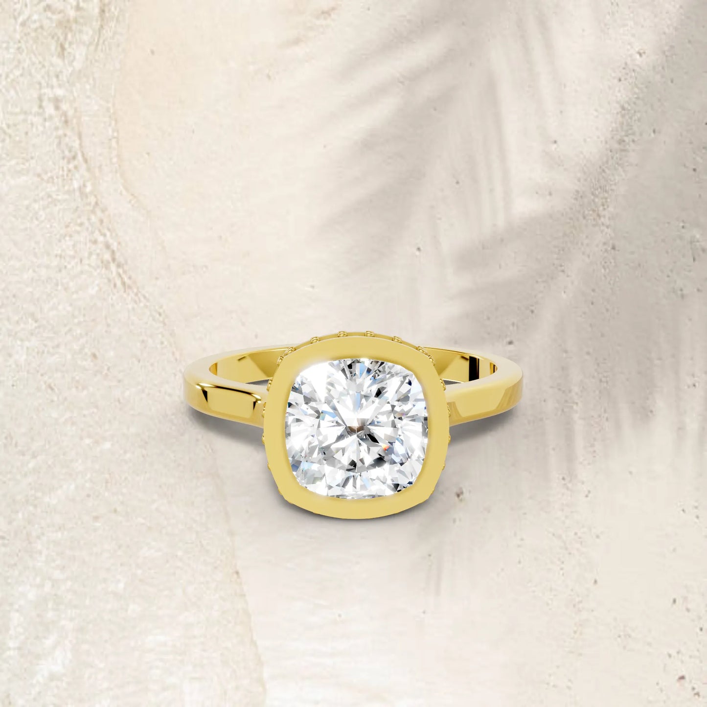 14K Gold Cushion Cut Diamond Hidden Halo Bezel Engagement Ring