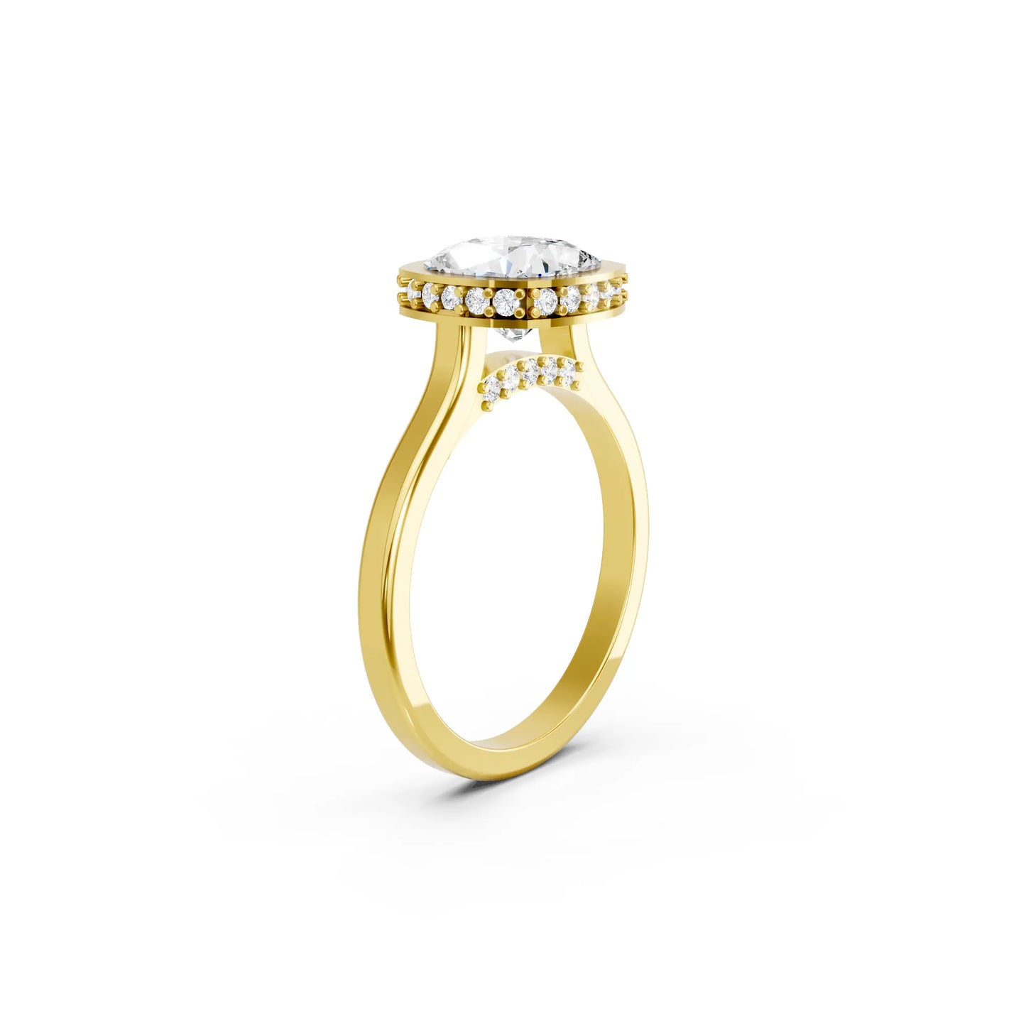 14K Gold Cushion Cut Diamond Hidden Halo Bezel Engagement Ring