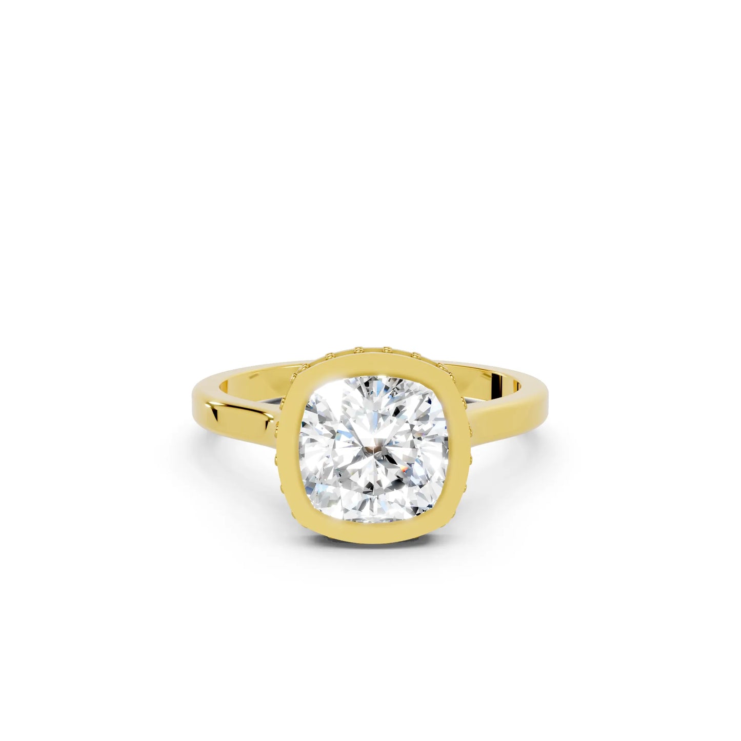 14K Gold Cushion Cut Diamond Hidden Halo Bezel Engagement Ring