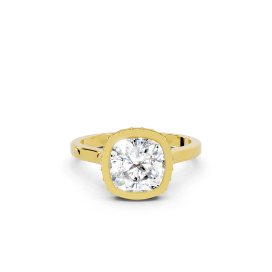 14K Gold Cushion Cut Diamond Hidden Halo Bezel Engagement Ring