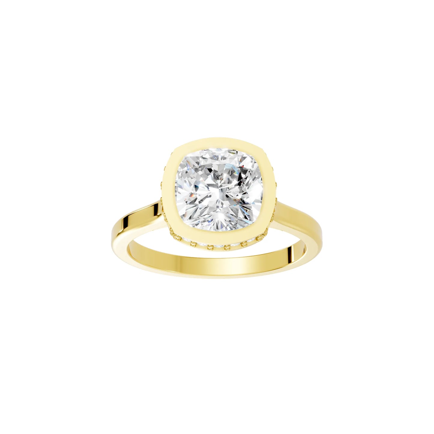 14K Gold Cushion Cut Diamond Hidden Halo Bezel Engagement Ring