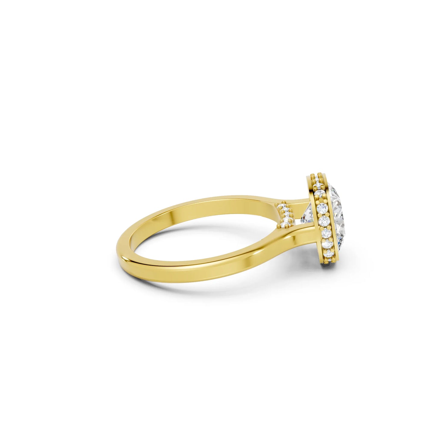 14K Gold Cushion Cut Diamond Hidden Halo Bezel Engagement Ring