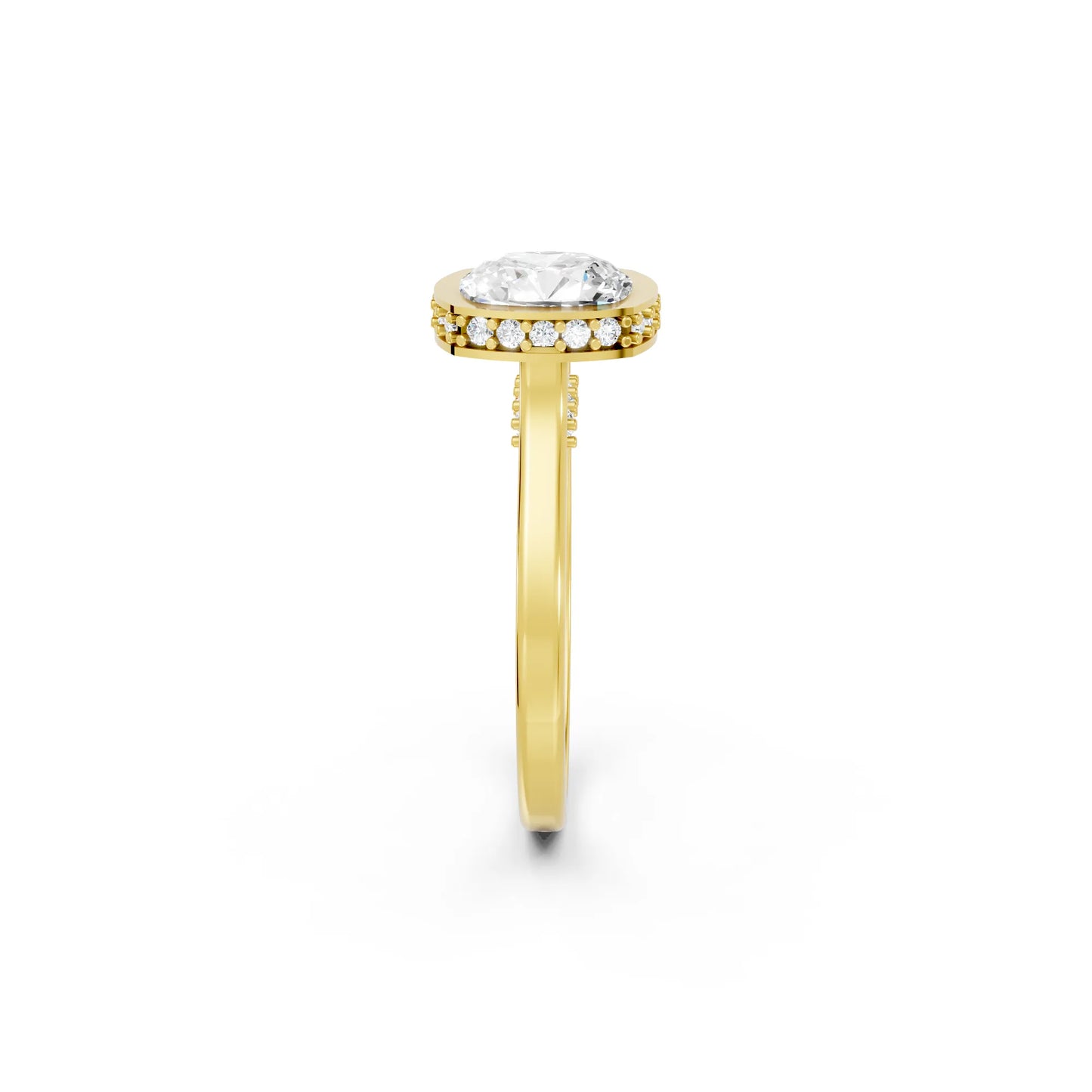 14K Gold Cushion Cut Diamond Hidden Halo Bezel Engagement Ring