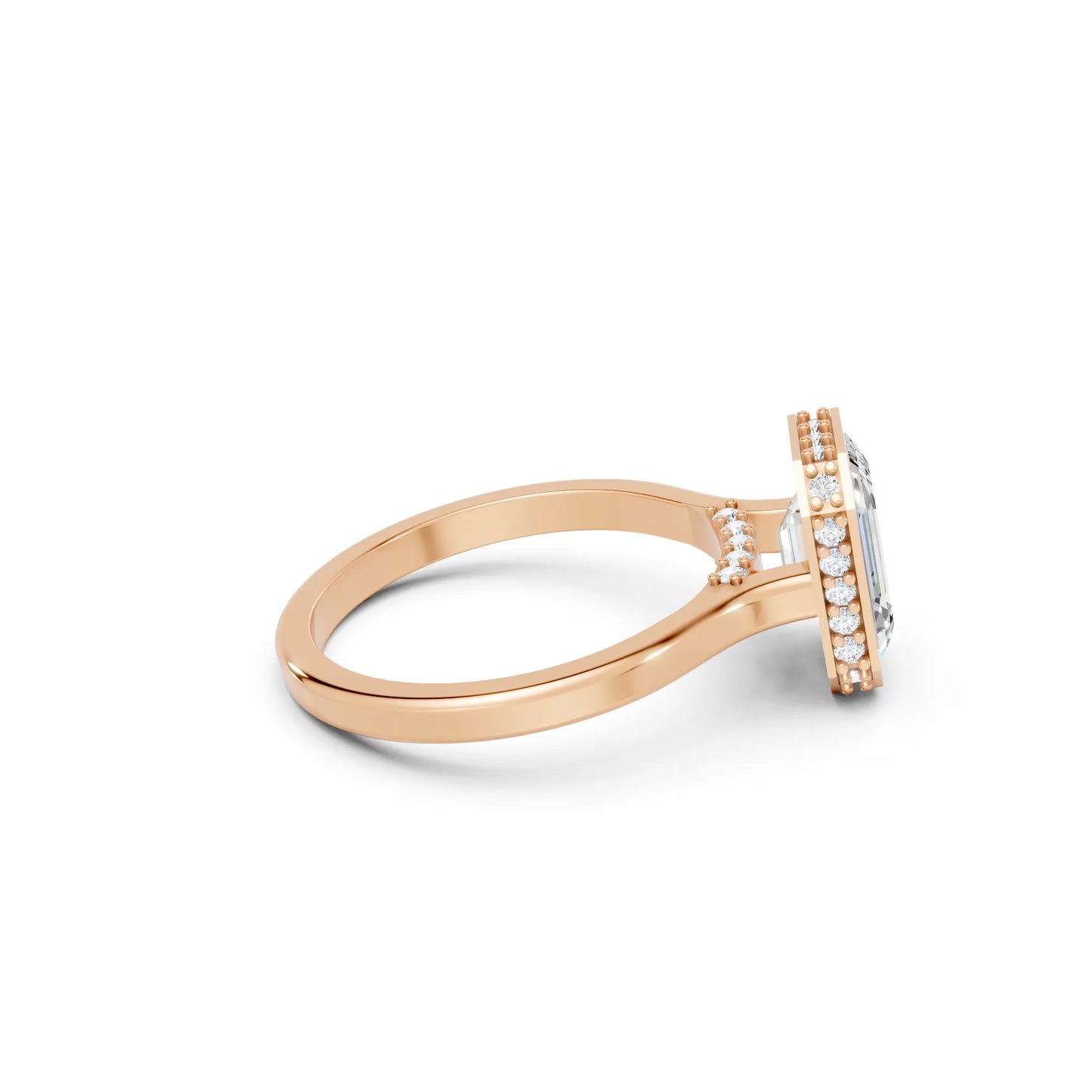 14K Gold Emerald Cut Diamond Hidden Halo Bezel Engagement Ring