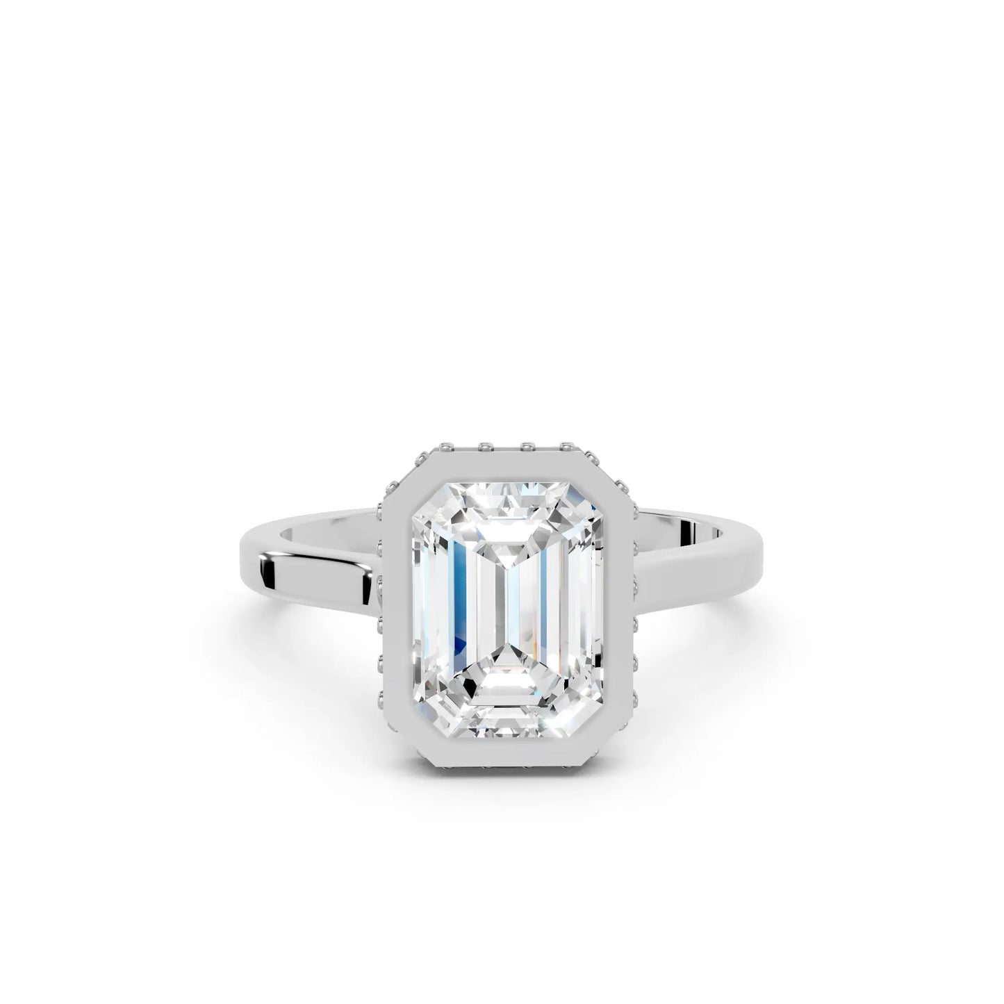 14K Gold Emerald Cut Diamond Hidden Halo Bezel Engagement Ring