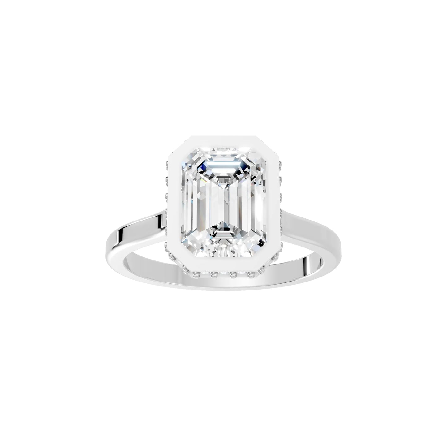 14K Gold Emerald Cut Diamond Hidden Halo Bezel Engagement Ring