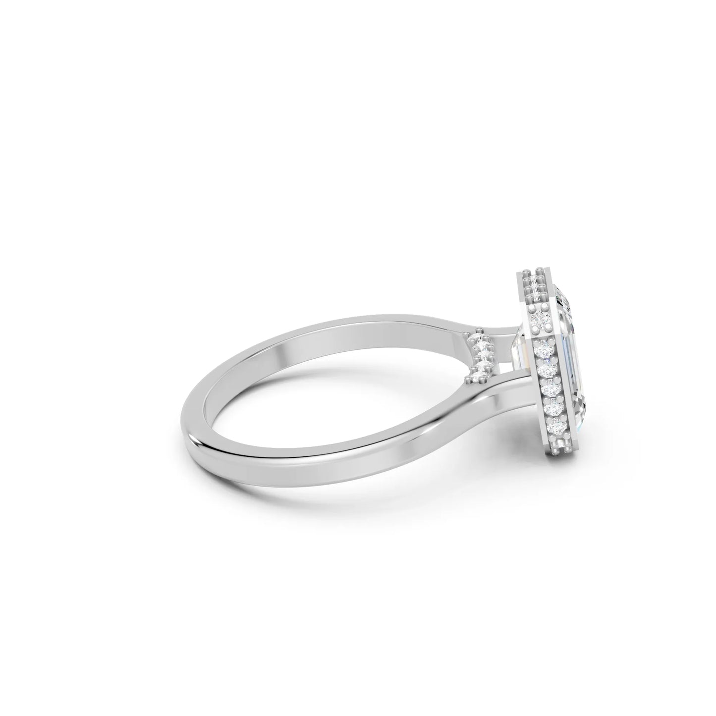 14K Gold Emerald Cut Diamond Hidden Halo Bezel Engagement Ring