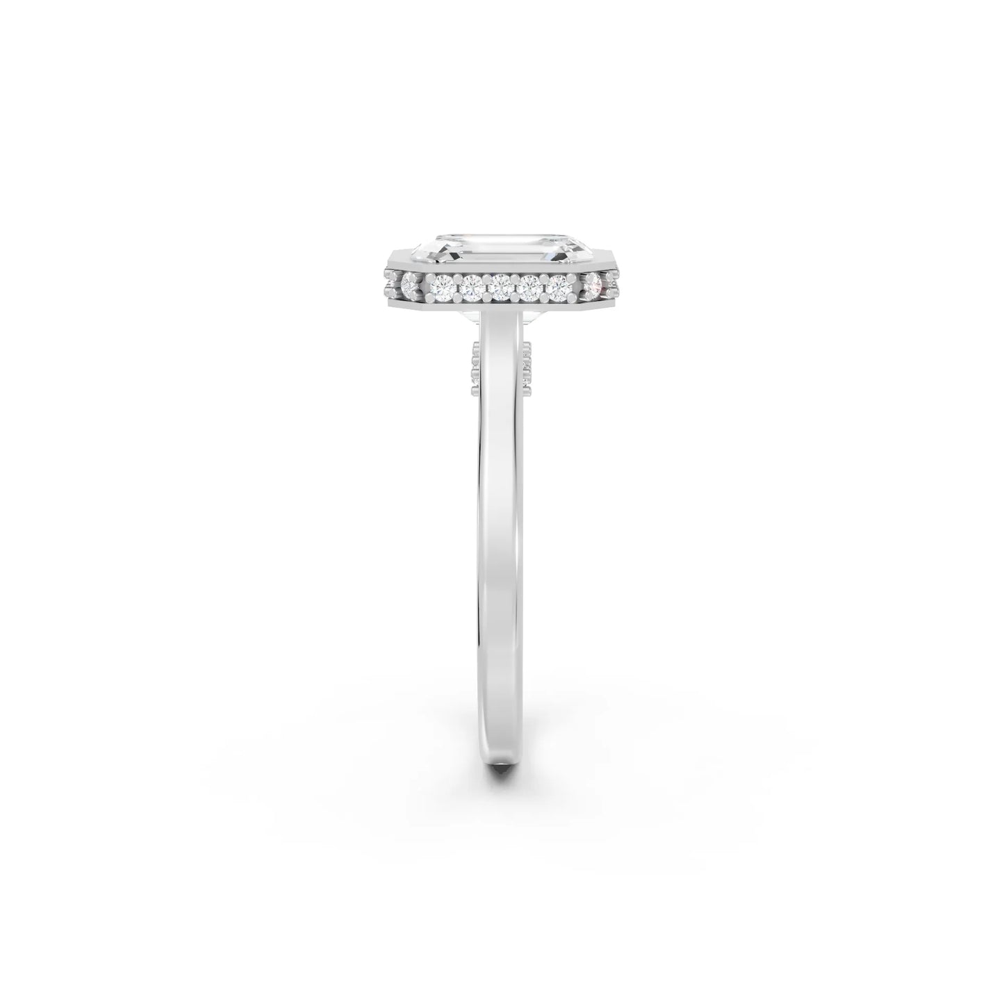 14K Gold Emerald Cut Diamond Hidden Halo Bezel Engagement Ring