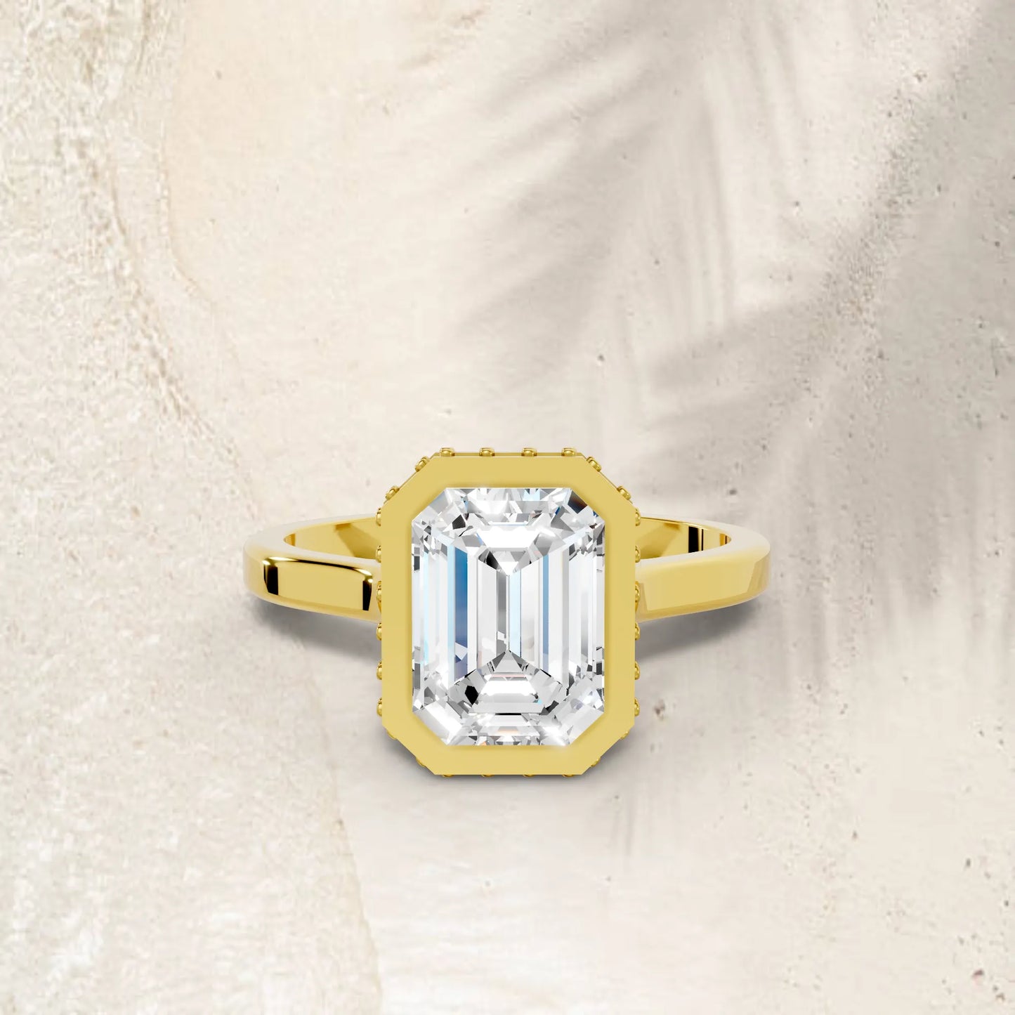 14K Gold Emerald Cut Diamond Hidden Halo Bezel Engagement Ring
