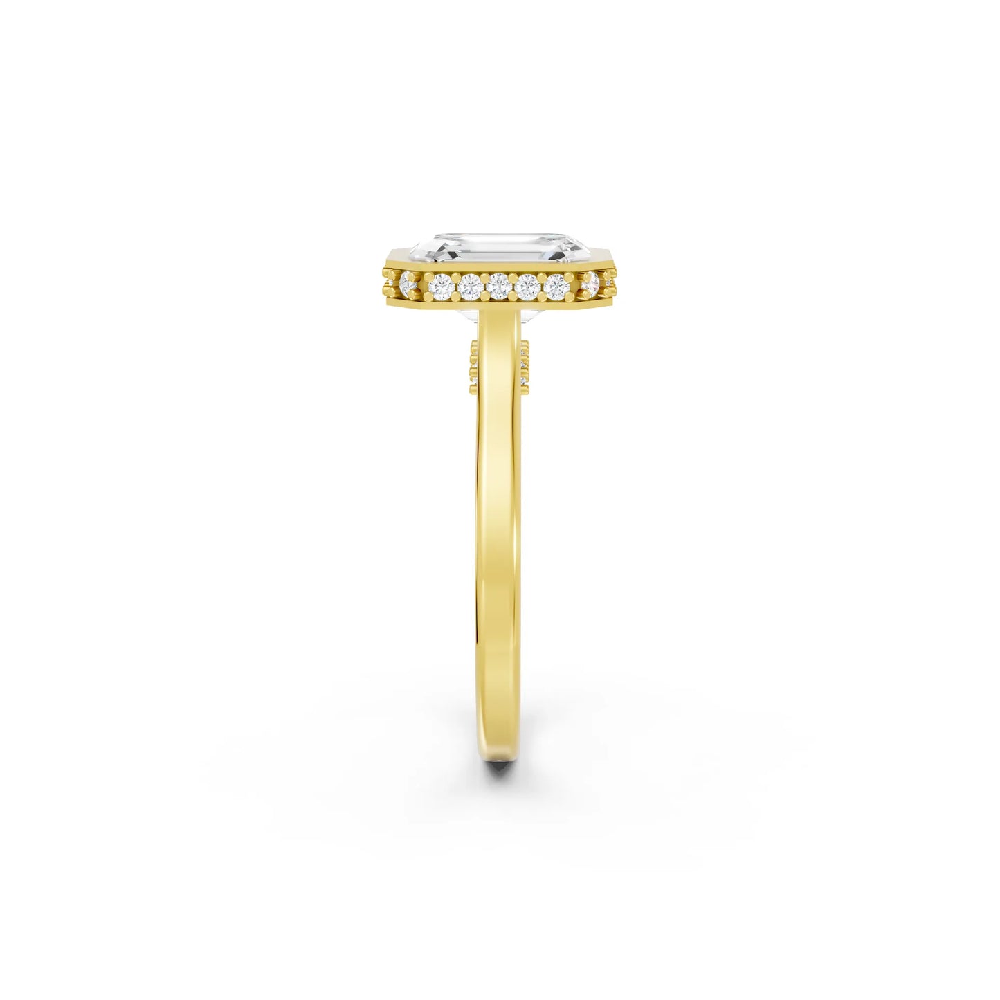 14K Gold Emerald Cut Diamond Hidden Halo Bezel Engagement Ring