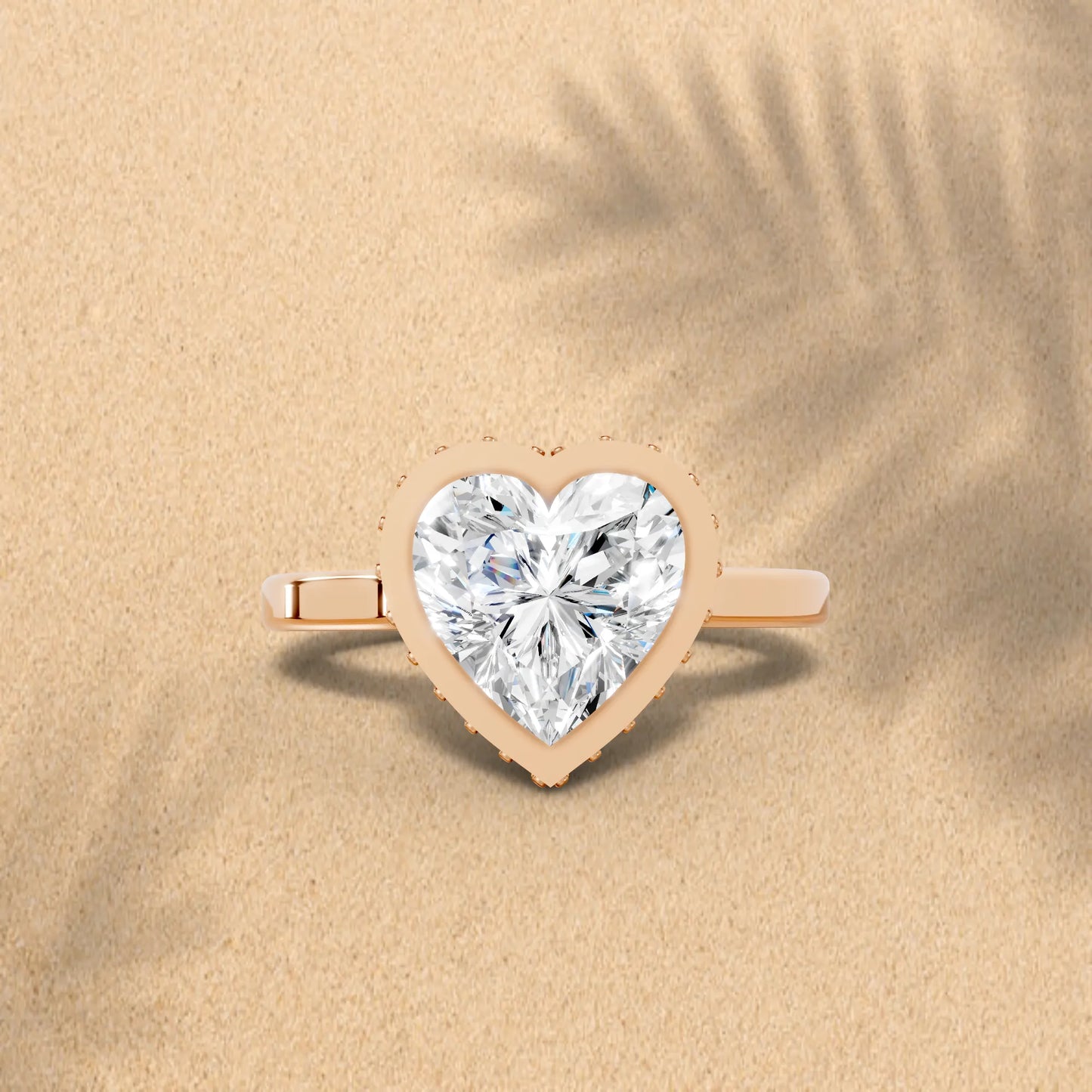 14K Gold Heart Cut Diamond Hidden Halo Bezel Engagement Ring