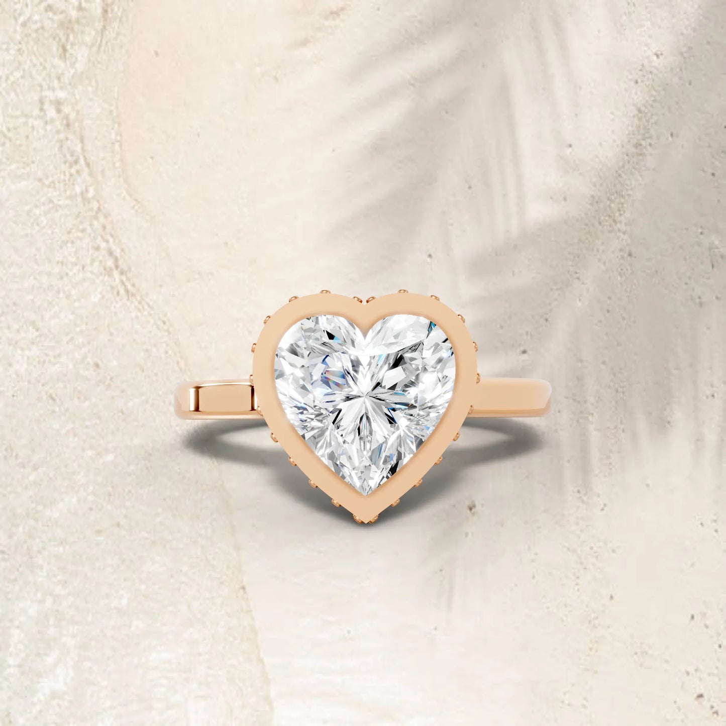 14K Gold Heart Cut Diamond Hidden Halo Bezel Engagement Ring
