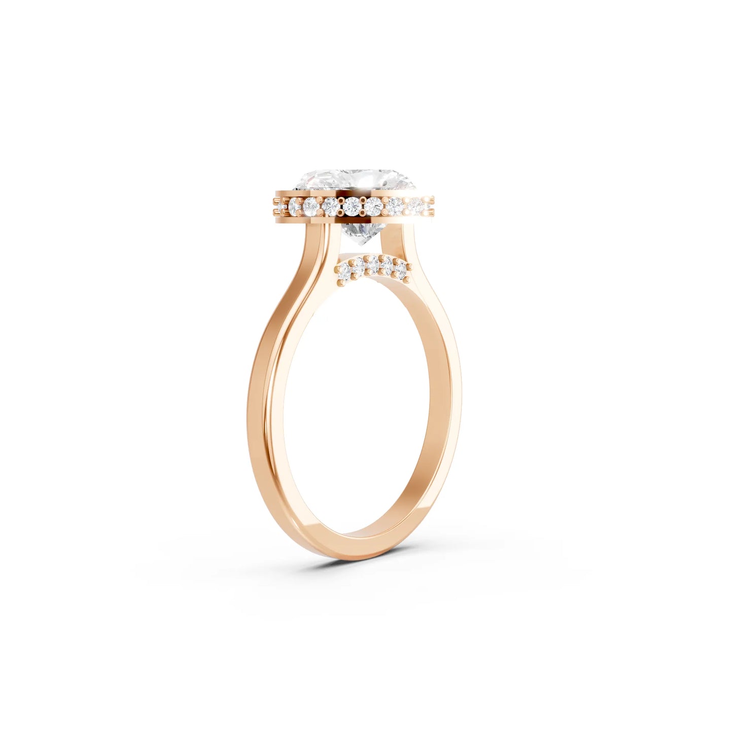 14K Gold Heart Cut Diamond Hidden Halo Bezel Engagement Ring