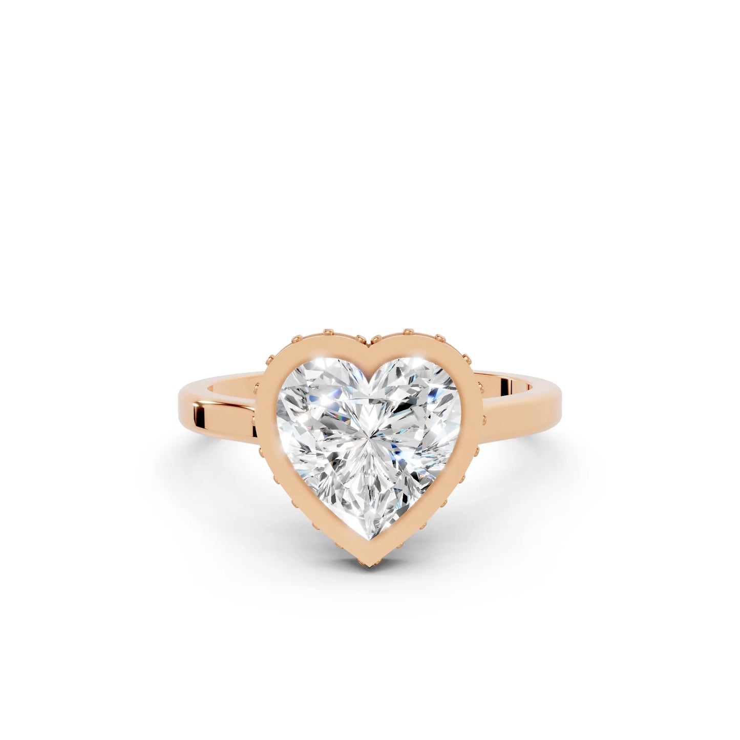 14K Gold Heart Cut Diamond Hidden Halo Bezel Engagement Ring