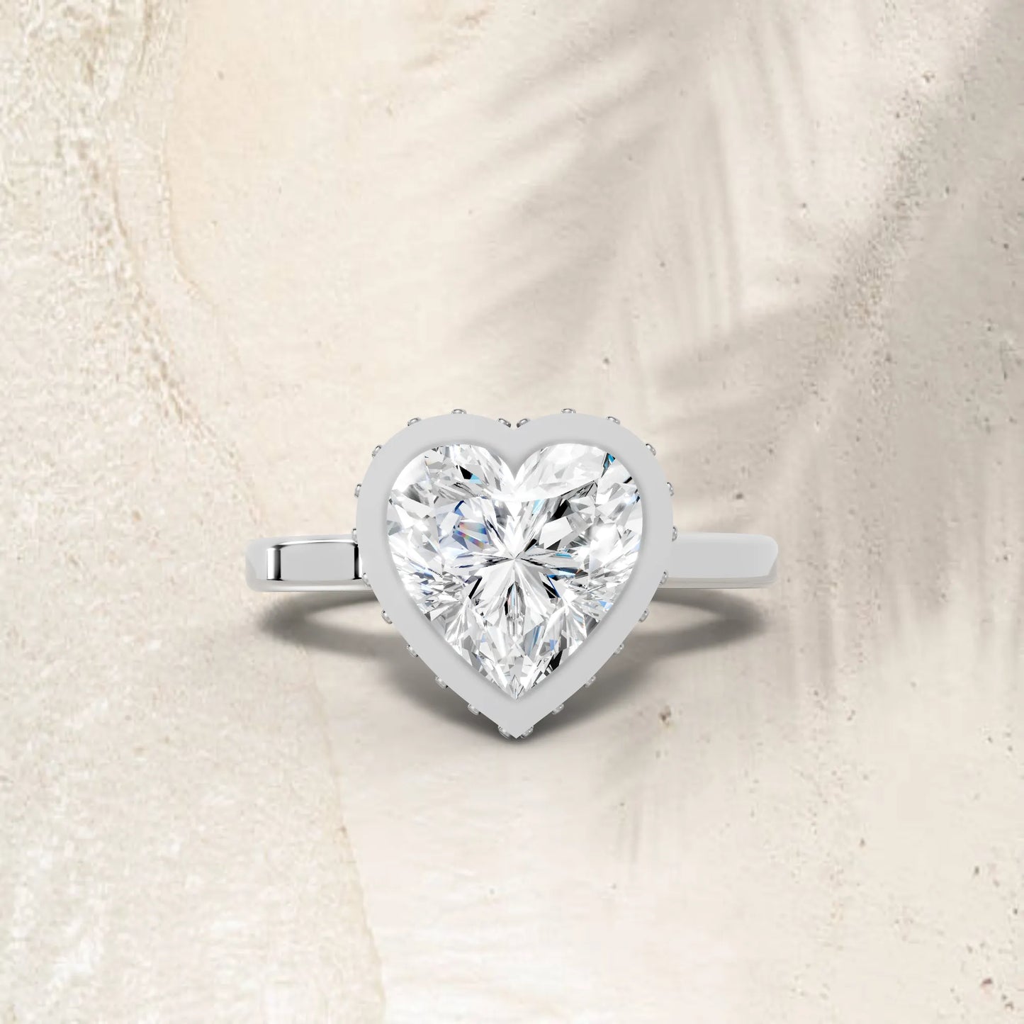 14K Gold Heart Cut Diamond Hidden Halo Bezel Engagement Ring