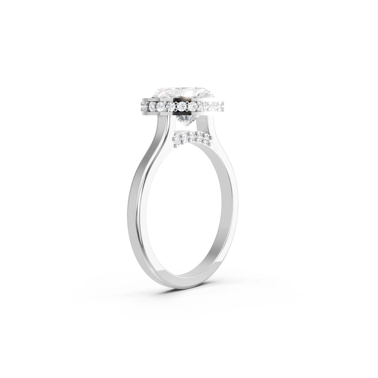 14K Gold Heart Cut Diamond Hidden Halo Bezel Engagement Ring