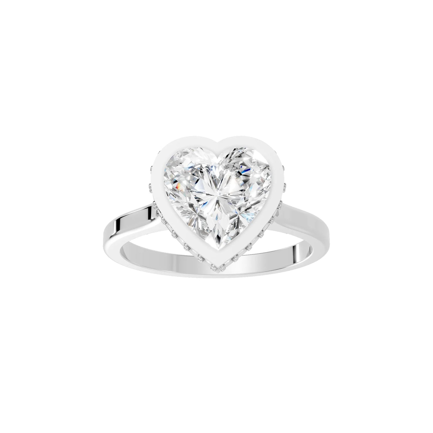 14K Gold Heart Cut Diamond Hidden Halo Bezel Engagement Ring