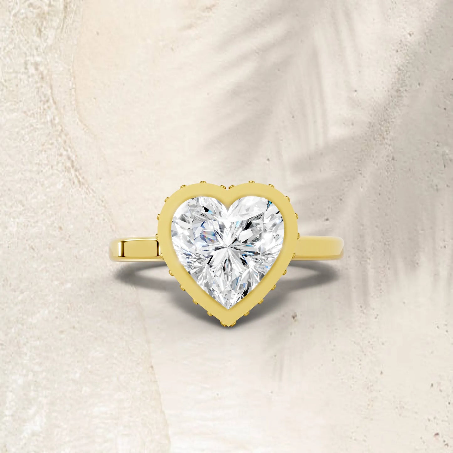 14K Gold Heart Cut Diamond Hidden Halo Bezel Engagement Ring