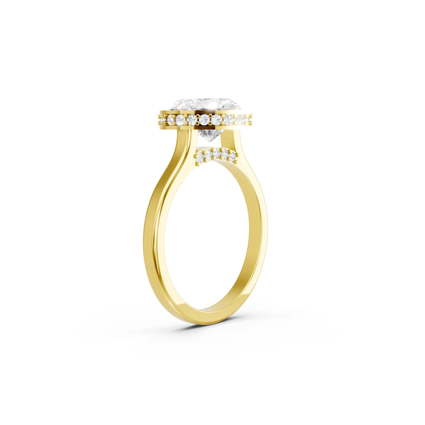 14K Gold Heart Cut Diamond Hidden Halo Bezel Engagement Ring