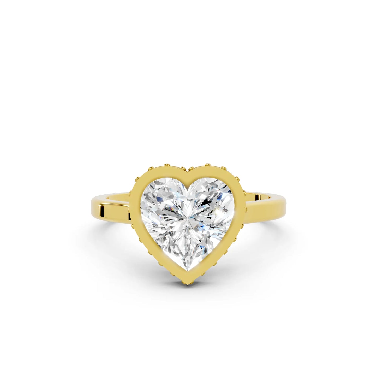 14K Gold Heart Cut Diamond Hidden Halo Bezel Engagement Ring
