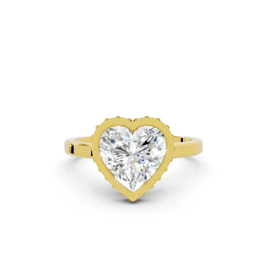 14K Gold Heart Cut Diamond Hidden Halo Bezel Engagement Ring