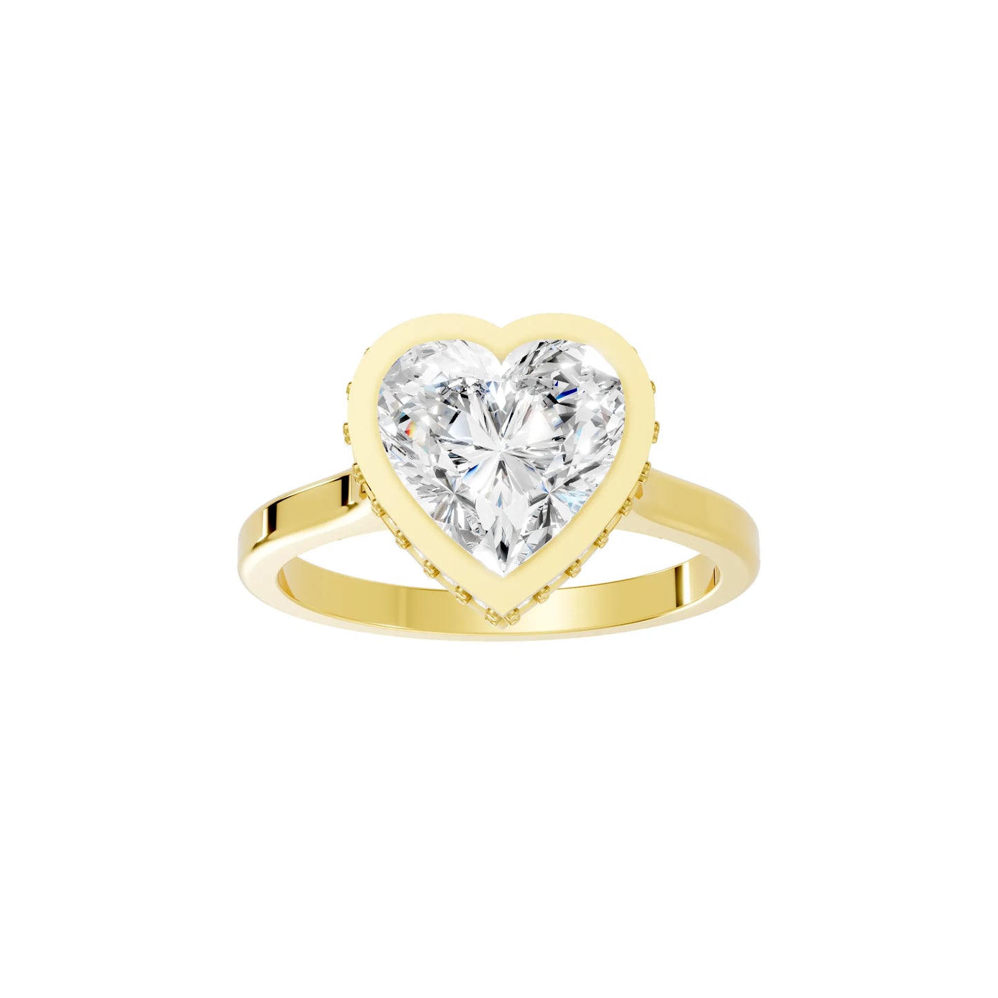 14K Gold Heart Cut Diamond Hidden Halo Bezel Engagement Ring