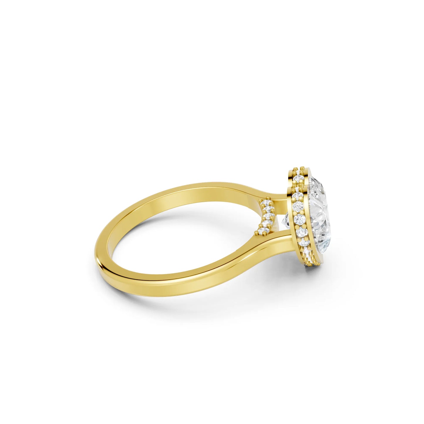 14K Gold Heart Cut Diamond Hidden Halo Bezel Engagement Ring
