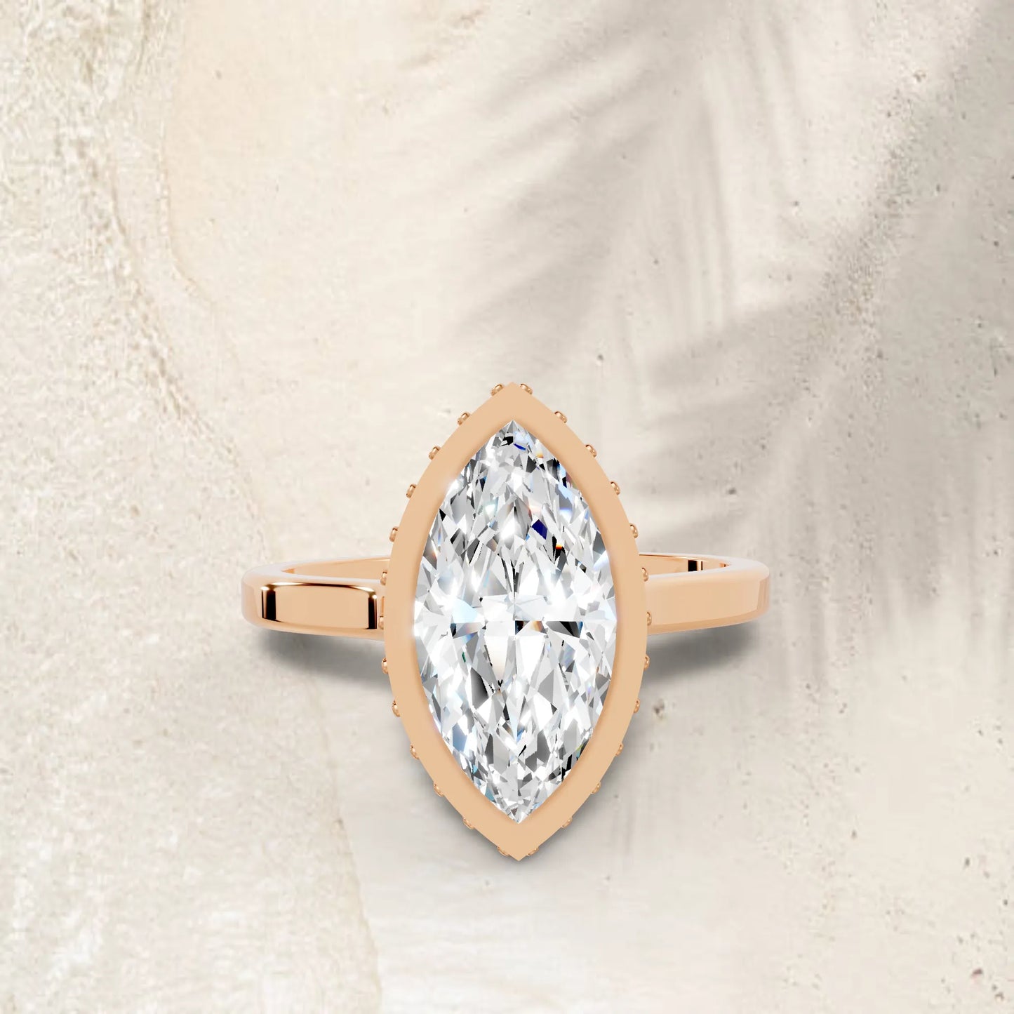 14K Gold Marquise Cut Diamond Hidden Halo Bezel Engagement Ring
